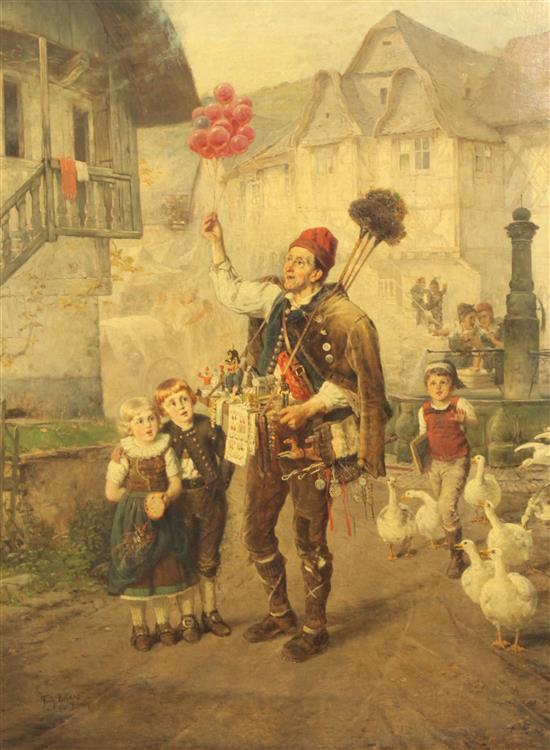 Fritz Beinke (German 1842-1908) The Toymaker of Nuremberg 33 x 26in.